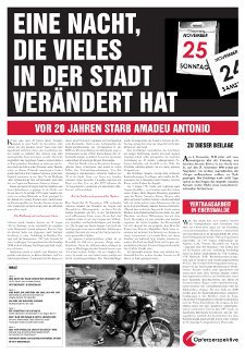 Zeitungsbeilage zum 20. Todestag von Amadeu Antonio in Eberswalde: »Eine Nacht, die vieles in der Stadt verändert hat«