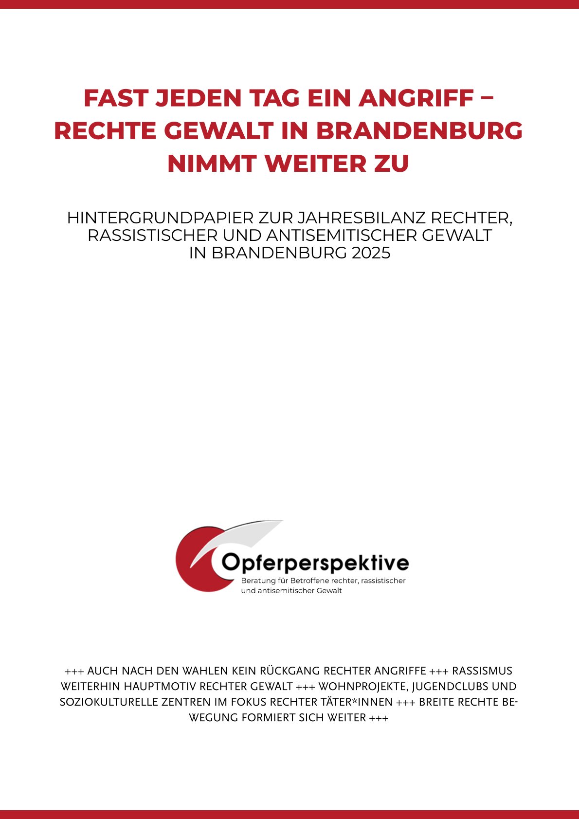 Vorschaubild: Hintergrundpapier "Rechte, rassistische und antisemitische Gewalt in Brandenburg 2025" (deutsch)